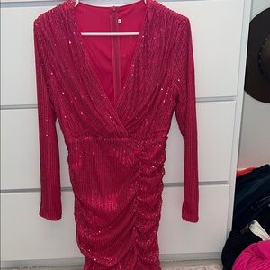 SHEIN Fuchsia Sequin Long Sleeve Dress